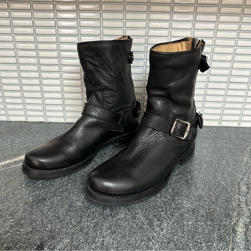 Frye Black Leather Moto Boots